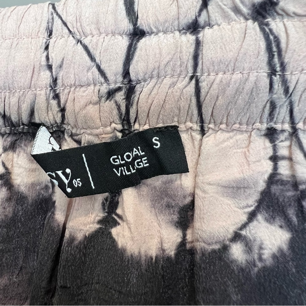 Gypsy 05 Silk Tie Dye Elastic Waist Pull On Pants Black Cream Small Boho Casual - Picture 5 of 6